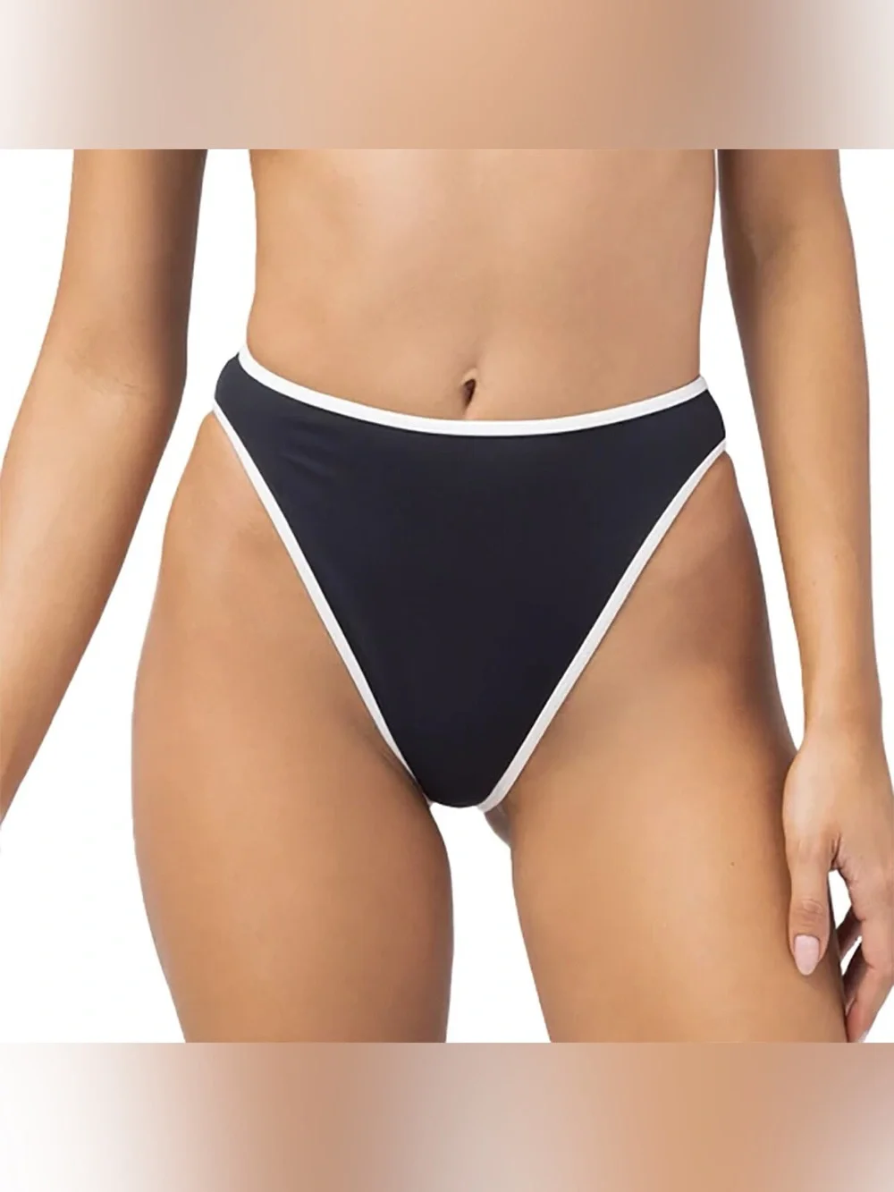 L*Space Nora Bitsy Bikini Bottom Black White Trim High Cut Size XS NWT